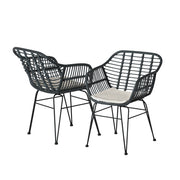 Gardeon 3PC Outdoor Furniture Bistro Set Lounge Setting Table Chairs Cushion Patio Grey ODF-RATTAN-3PCS-GE