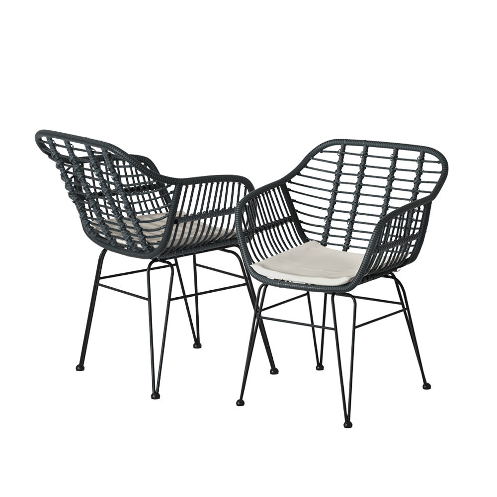 Gardeon 3PC Outdoor Furniture Bistro Set Lounge Setting Table Chairs Cushion Patio Grey ODF-RATTAN-3PCS-GE