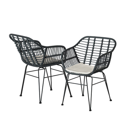 Gardeon 3PC Outdoor Furniture Bistro Set Lounge Setting Table Chairs Cushion Patio Grey ODF-RATTAN-3PCS-GE