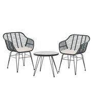 Gardeon 3PC Outdoor Furniture Bistro Set Lounge Setting Table Chairs Cushion Patio Grey ODF-RATTAN-3PCS-GE