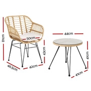 Gardeon 3PC Outdoor Furniture Bistro Set Lounge Setting Table Chairs Cushion Patio Grey ODF-RATTAN-3PCS-OAK