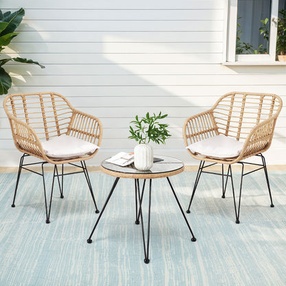 Gardeon 3PC Outdoor Furniture Bistro Set Lounge Setting Table Chairs Cushion Patio Grey ODF-RATTAN-3PCS-OAK