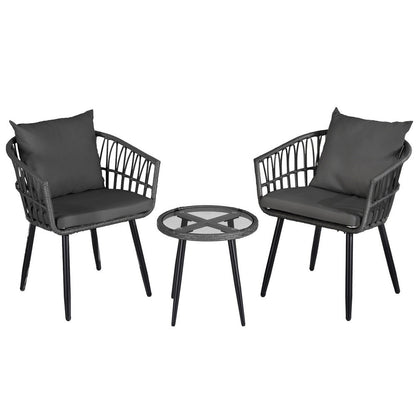 Gardeon 3PC Outdoor Bistro Set Patio Furniture Lounge Setting Table and Chairs Grey ODF-RATTAN-3STL-GE