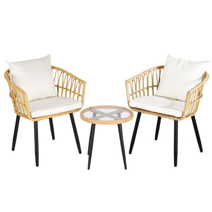 Gardeon 3PC Outdoor Bistro Set Patio Furniture Lounge Setting Table and Chairs Natural ODF-RATTAN-3STL-NTL