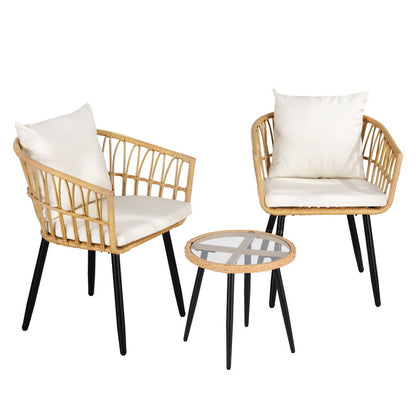 Gardeon 3PC Outdoor Bistro Set Patio Furniture Lounge Setting Table and Chairs Natural ODF-RATTAN-3STL-NTL