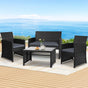 Gardeon 4 PCS Outdoor Sofa Set Rattan Chair Table Setting Garden Furniture Black ODF-RATTAN-4PC-AB-BK