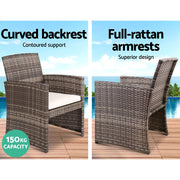 Gardeon 4 PCS Outdoor Sofa Set with Storage Cover Rattan Chair Furniture Grey