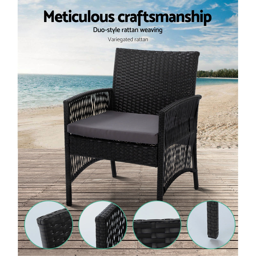 Gardeon 4PCS Outdoor Sofa Set Wicker Harp Chair Table Garden Furniture Black ODF-RATTAN-HARP-BK-AB