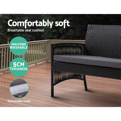 Gardeon 4PCS Outdoor Sofa Set Wicker Harp Chair Table Garden Furniture Black ODF-RATTAN-HARP-BK-AB