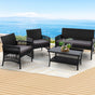 Gardeon 4PCS Outdoor Sofa Set Wicker Harp Chair Table Garden Furniture Black ODF-RATTAN-HARP-BK-AB