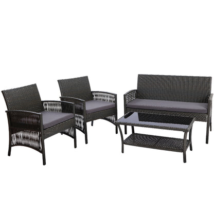 Gardeon 4PCS Outdoor Sofa Set Wicker Harp Chair Table Garden Furniture Grey ODF-RATTAN-HARP-GE-AB