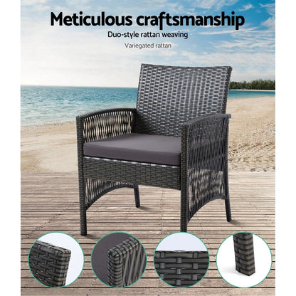 Gardeon 4PCS Outdoor Sofa Set Wicker Harp Chair Table Garden Furniture Grey ODF-RATTAN-HARP-GE-AB