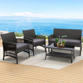 Gardeon 4PCS Outdoor Sofa Set Wicker Harp Chair Table Garden Furniture Grey