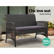Gardeon 4PCS Outdoor Sofa Set with Storage Cover Wicker Harp Chair Table Grey ODF-RATTAN-HARP-GE-AB-COVER