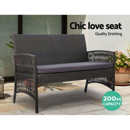 Gardeon 4PCS Outdoor Sofa Set with Storage Cover Wicker Harp Chair Table Grey ODF-RATTAN-HARP-GE-AB-COVER