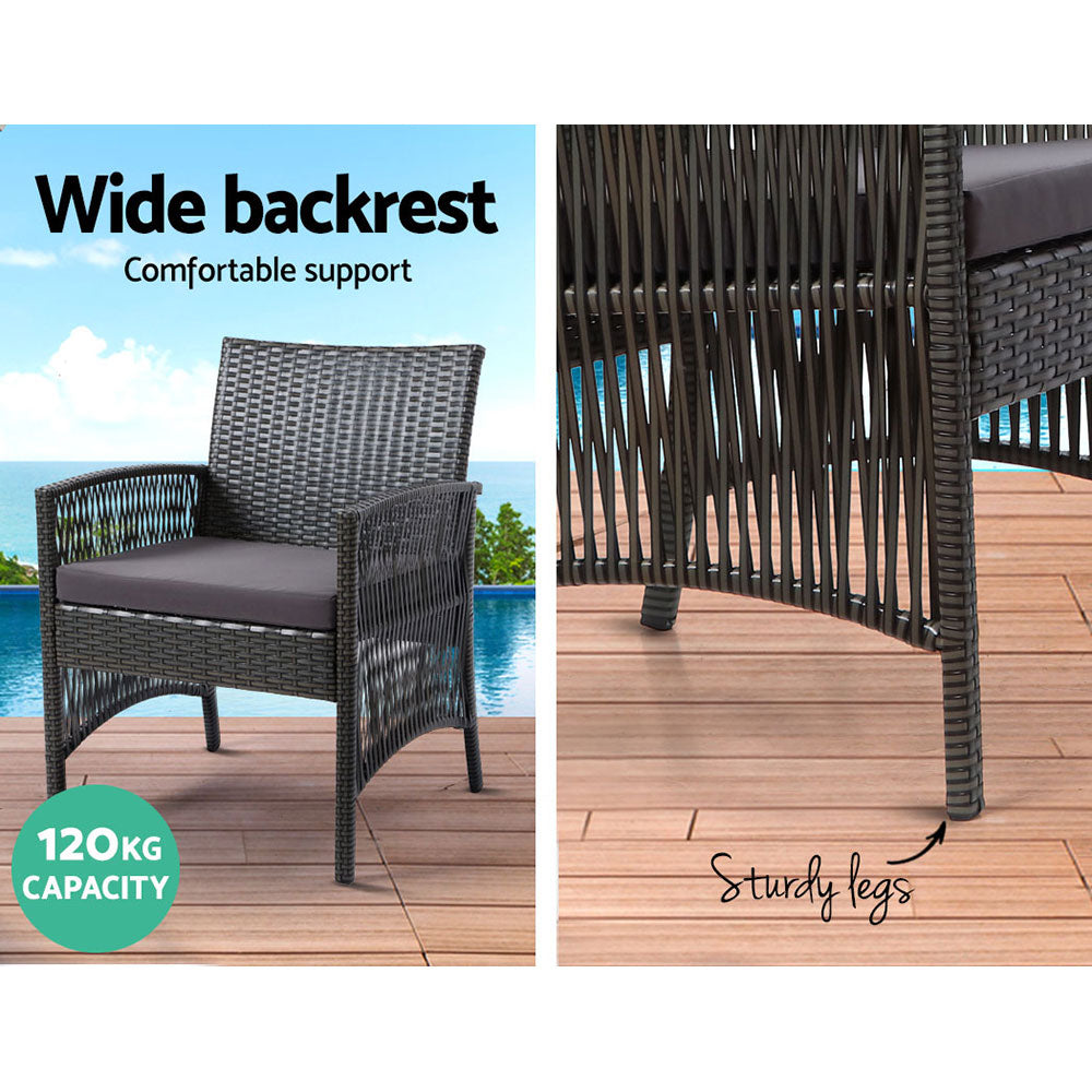 Gardeon 4PCS Outdoor Sofa Set with Storage Cover Wicker Harp Chair Table Grey ODF-RATTAN-HARP-GE-AB-COVER