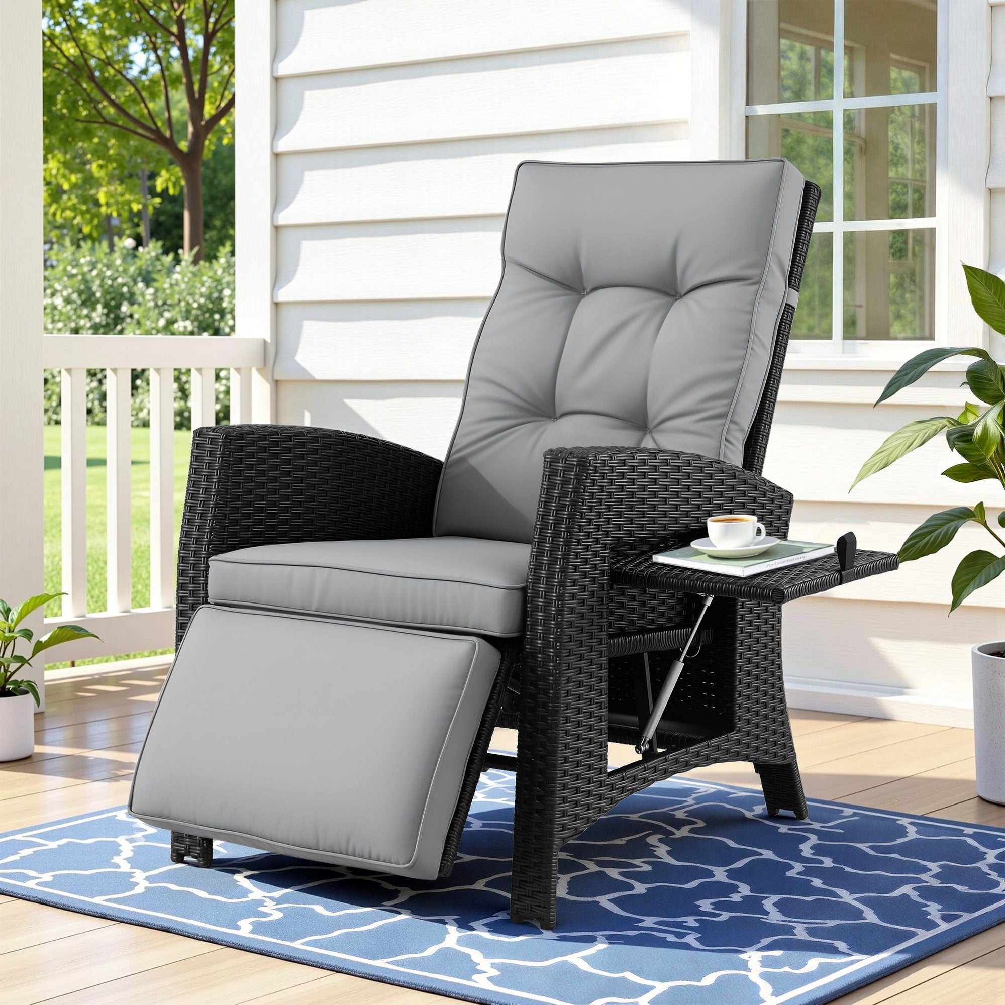 Gardeon Outdoor Recliner Chairs Sun lounge Wicker Lounger Patio Furniture Adjustable Black ODF-RCL-DT-BK
