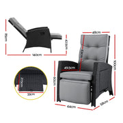Gardeon Outdoor Recliner Chairs Sun lounge Wicker Lounger Patio Furniture Adjustable Black ODF-RCL-DT-BK