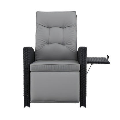 Gardeon Outdoor Recliner Chairs Sun lounge Wicker Lounger Patio Furniture Adjustable Black ODF-RCL-DT-BK