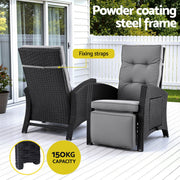 Gardeon Outdoor Recliner Chairs Sun lounge Wicker Lounger Patio Furniture Adjustable Black ODF-RCL-DT-BK