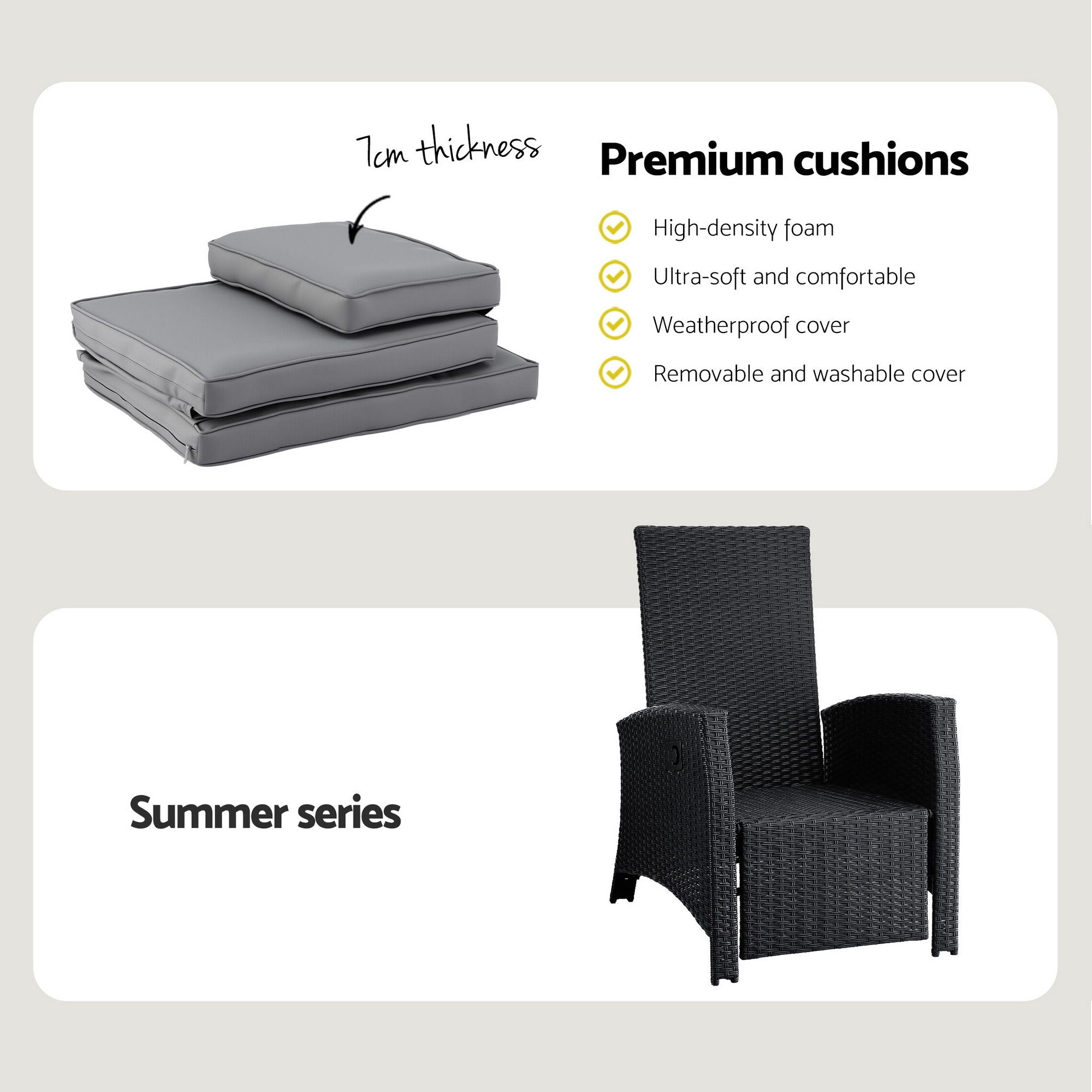 Gardeon Outdoor Recliner Chairs Sun lounge Wicker Lounger Patio Furniture Adjustable Black ODF-RCL-DT-BK