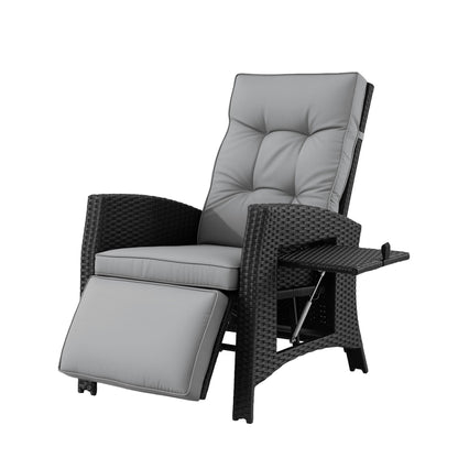 Gardeon Outdoor Recliner Chairs Sun lounge Wicker Lounger Patio Furniture Adjustable Black ODF-RCL-DT-BK