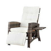 Gardeon Outdoor Recliner Chairs Sun lounge Wicker Lounger Patio Furniture Adjustable Brown ODF-RCL-DT-NTL
