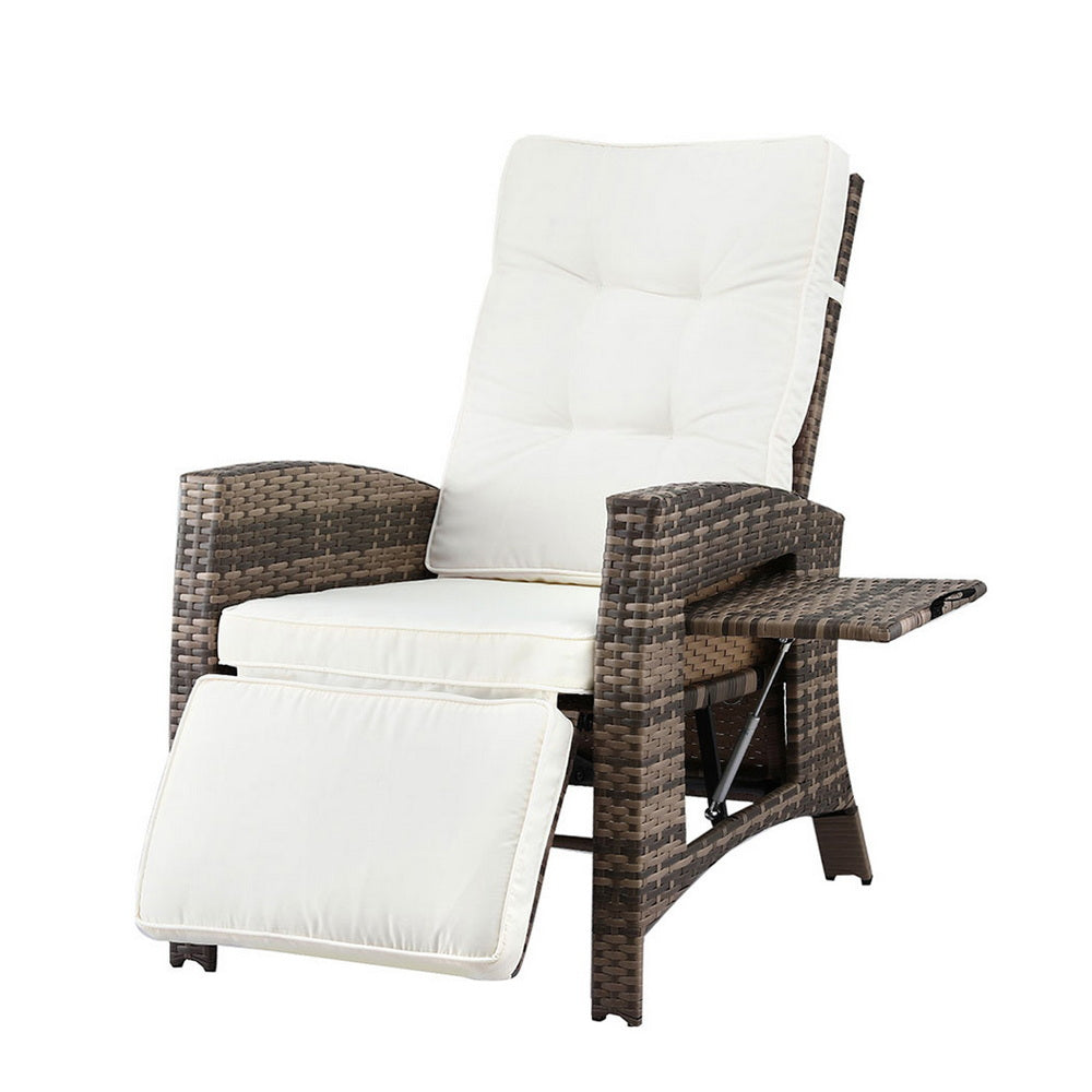 Gardeon Outdoor Recliner Chairs Sun lounge Wicker Lounger Patio Furniture Adjustable Brown ODF-RCL-DT-NTL