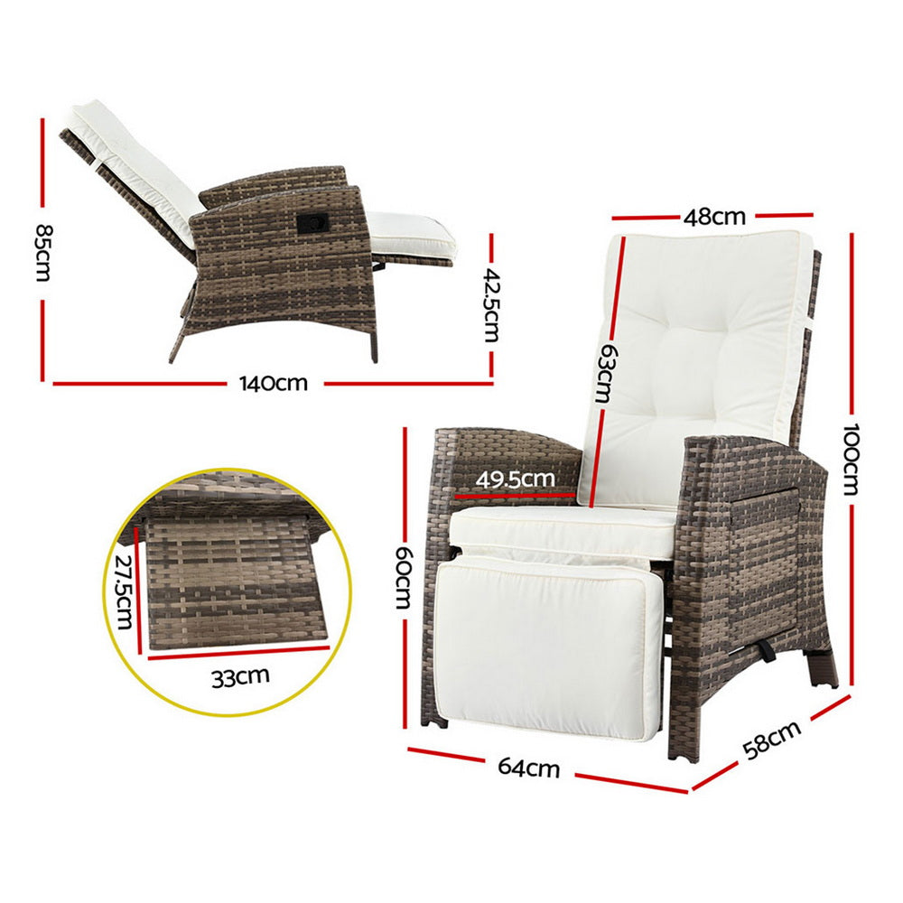 Gardeon Outdoor Recliner Chairs Sun lounge Wicker Lounger Patio Furniture Adjustable Brown ODF-RCL-DT-NTL