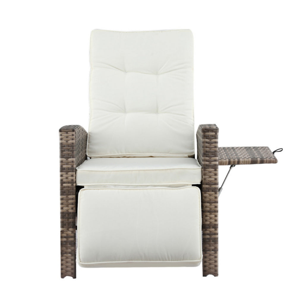 Gardeon Outdoor Recliner Chairs Sun lounge Wicker Lounger Patio Furniture Adjustable Brown ODF-RCL-DT-NTL