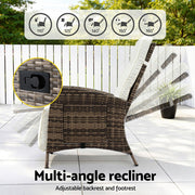 Gardeon Outdoor Recliner Chairs Sun lounge Wicker Lounger Patio Furniture Adjustable Brown ODF-RCL-DT-NTL