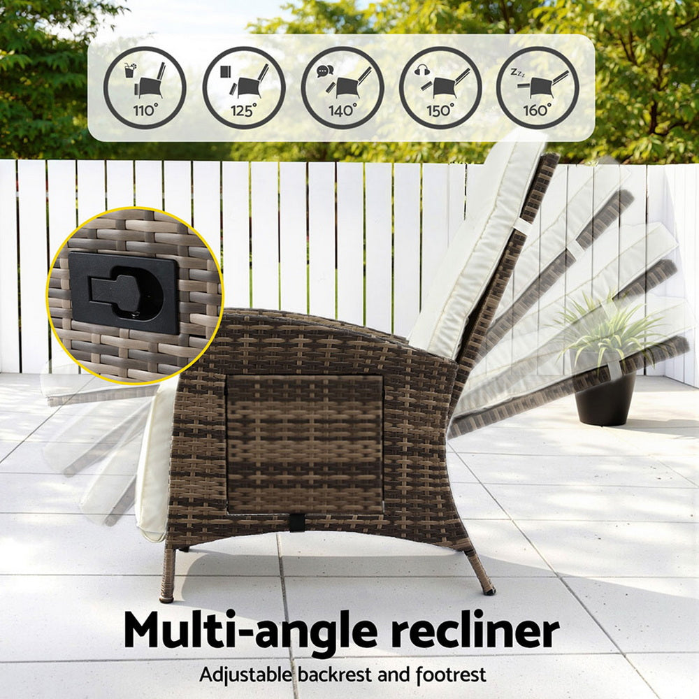 Gardeon Outdoor Recliner Chairs Sun lounge Wicker Lounger Patio Furniture Adjustable Brown ODF-RCL-DT-NTL