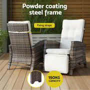 Gardeon Outdoor Recliner Chairs Sun lounge Wicker Lounger Patio Furniture Adjustable Brown ODF-RCL-DT-NTL