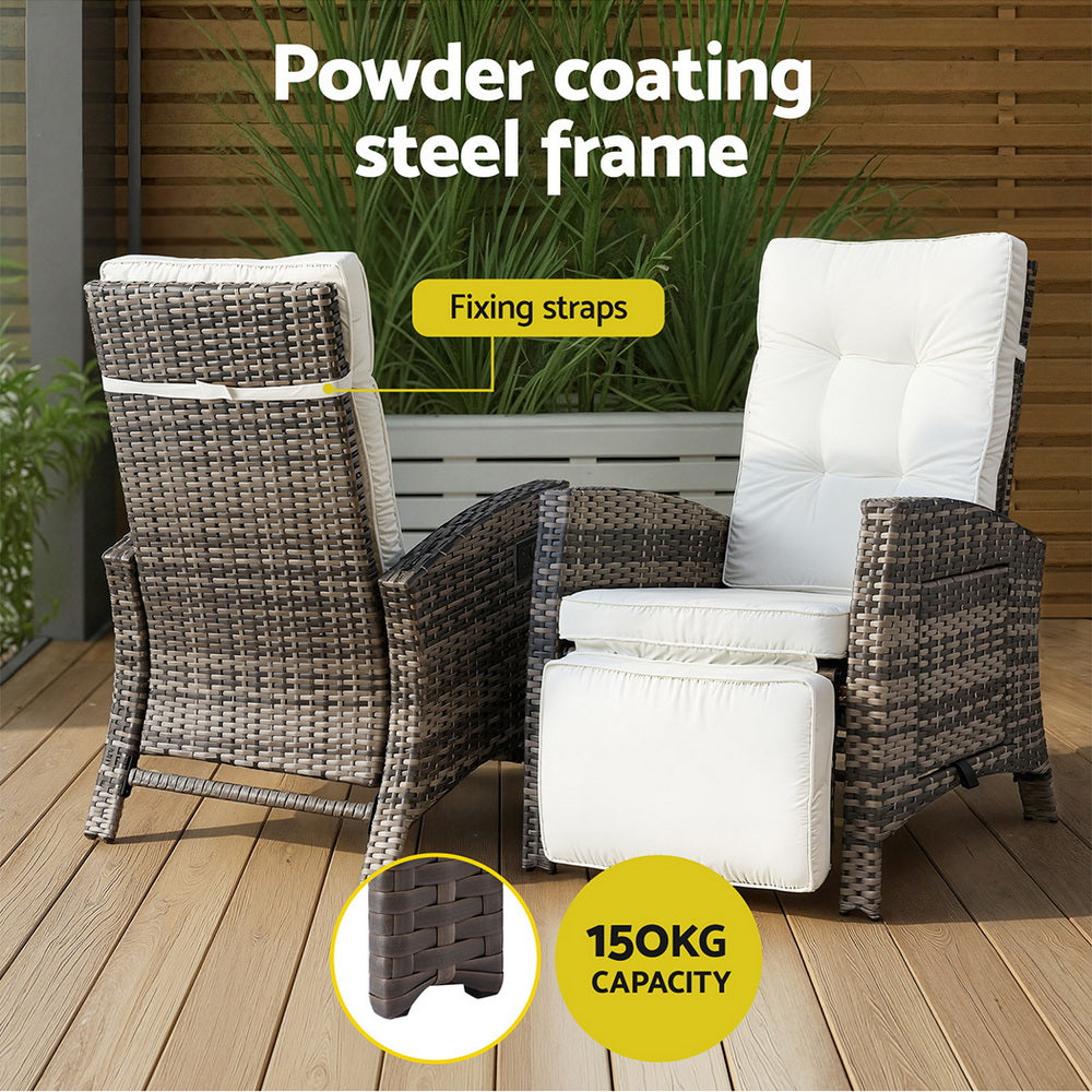 Gardeon Outdoor Recliner Chairs Sun lounge Wicker Lounger Patio Furniture Adjustable Brown ODF-RCL-DT-NTL