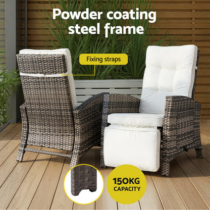 Gardeon Outdoor Recliner Chairs Sun lounge Wicker Lounger Patio Furniture Adjustable Brown ODF-RCL-DT-NTL