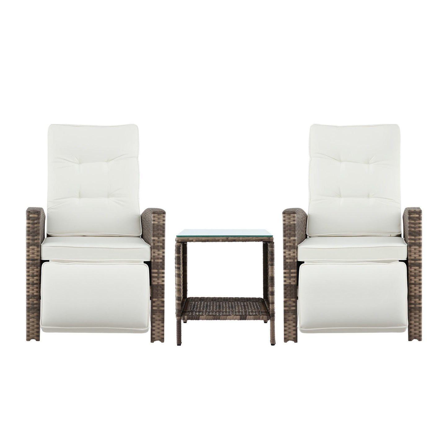 Gardeon 3PC Outdoor Bistro Set Recliner Chairs Table Sun lounge Patio Furniture Wicker Adjustable ODF-RCL-DT-NTL-3PC-AB