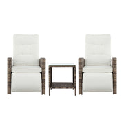 Gardeon 3PC Outdoor Bistro Set Recliner Chairs Table Sun lounge Patio Furniture Wicker Adjustable ODF-RCL-DT-NTL-3PC-AB