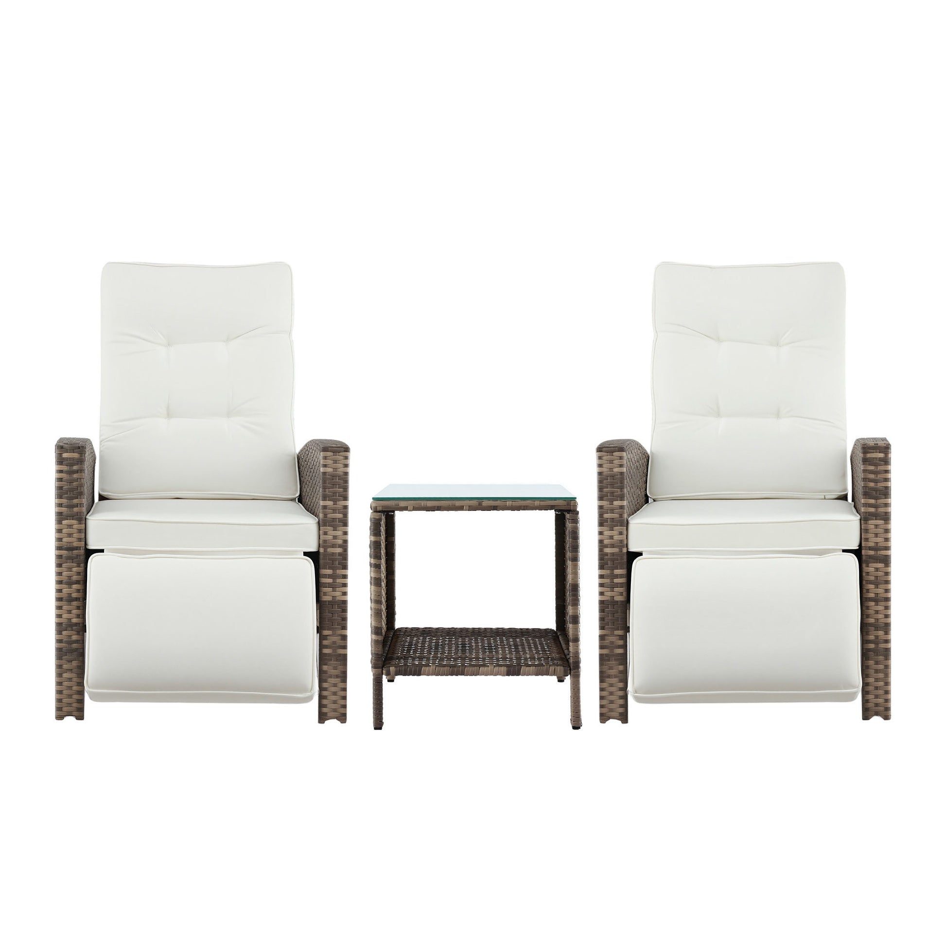 Gardeon 3PC Outdoor Bistro Set Recliner Chairs Table Sun lounge Patio Furniture Wicker Adjustable ODF-RCL-DT-NTL-3PC-AB
