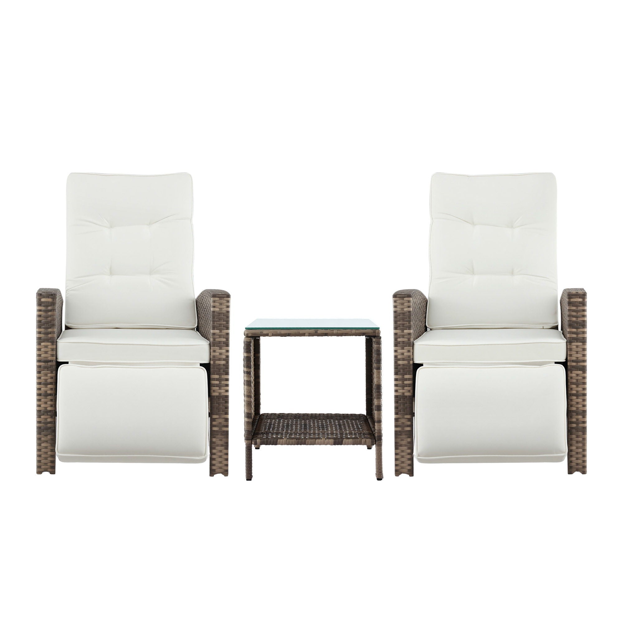 Gardeon 3PC Outdoor Bistro Set Recliner Chairs Table Sun lounge Patio Furniture Wicker Adjustable ODF-RCL-DT-NTL-3PC-AB