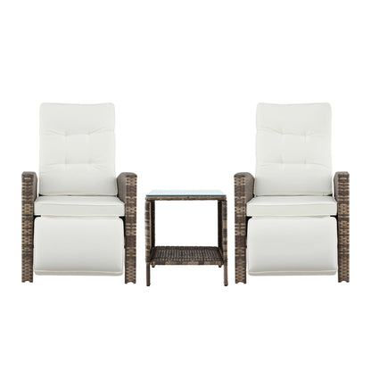 Gardeon 3PC Outdoor Bistro Set Recliner Chairs Table Sun lounge Patio Furniture Wicker Adjustable ODF-RCL-DT-NTL-3PC-AB