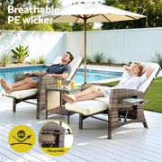 Gardeon 3PC Outdoor Bistro Set Recliner Chairs Table Sun lounge Patio Furniture Wicker Adjustable ODF-RCL-DT-NTL-3PC-AB