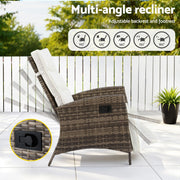 Gardeon 3PC Outdoor Bistro Set Recliner Chairs Table Sun lounge Patio Furniture Wicker Adjustable ODF-RCL-DT-NTL-3PC-AB