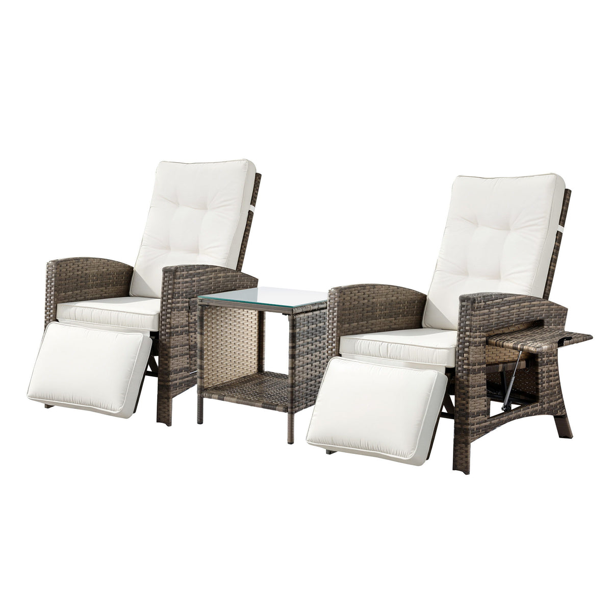 Gardeon 3PC Outdoor Bistro Set Recliner Chairs Table Sun lounge Patio Furniture Wicker Adjustable ODF-RCL-DT-NTL-3PC-AB
