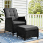 Gardeon Recliner Chair Sun lounge Wicker Lounger Outdoor Furniture Patio Adjustable Black ODF-RCL-RW-CHOTM-BK