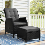 Gardeon Recliner Chair Sun lounge Wicker Lounger Outdoor Furniture Patio Adjustable Black