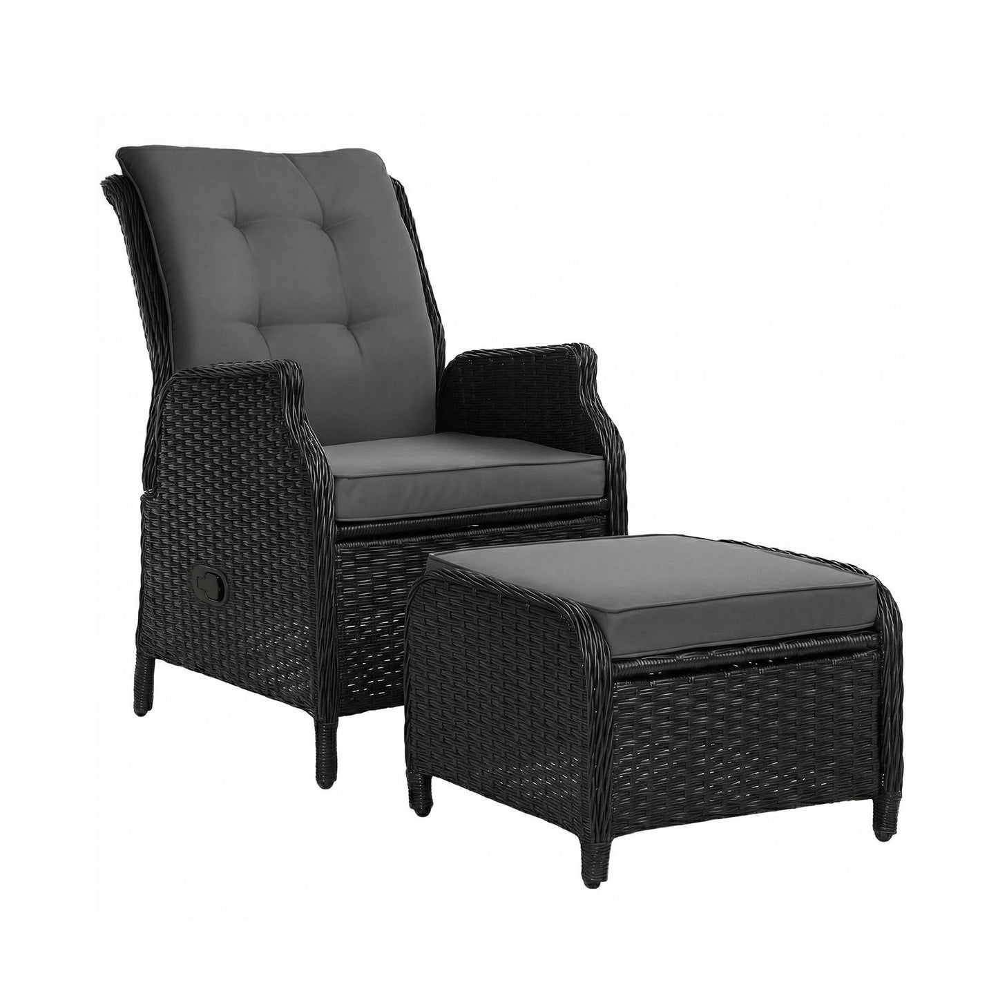 Gardeon Recliner Chair Sun lounge Wicker Lounger Outdoor Furniture Patio Adjustable Black ODF-RCL-RW-CHOTM-BK