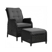 Gardeon Recliner Chair Sun lounge Wicker Lounger Outdoor Furniture Patio Adjustable Black