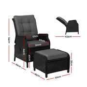 Gardeon Recliner Chair Sun lounge Wicker Lounger Outdoor Furniture Patio Adjustable Black