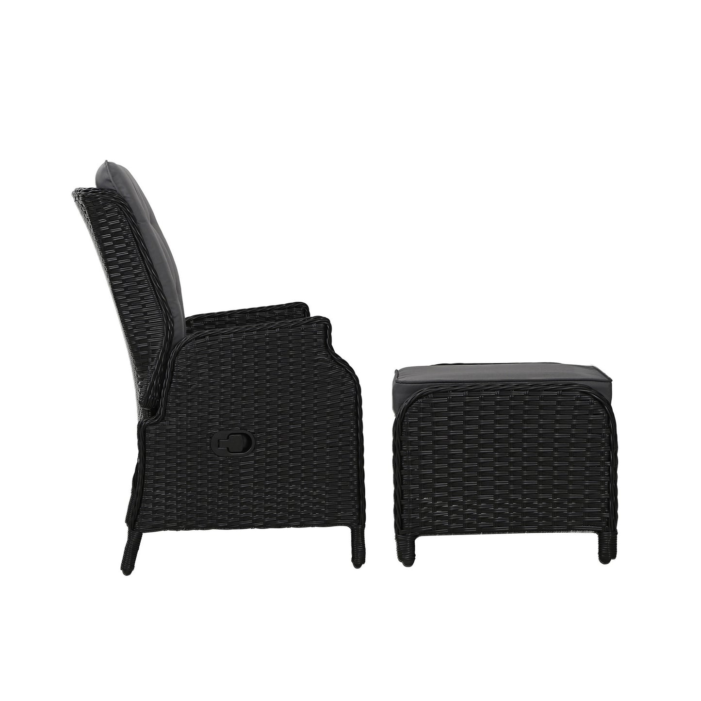 Gardeon Recliner Chair Sun lounge Wicker Lounger Outdoor Furniture Patio Adjustable Black ODF-RCL-RW-CHOTM-BK