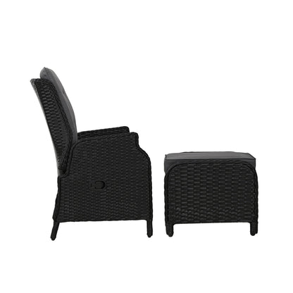 Gardeon Recliner Chair Sun lounge Wicker Lounger Outdoor Furniture Patio Adjustable Black ODF-RCL-RW-CHOTM-BK